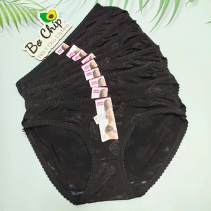 Quần lót nữ thông hơi thun gấm màu đen phối họa tiết hoa,Size từ 45- 58 Kg mã 205 -1 DEN - Bơ Chip