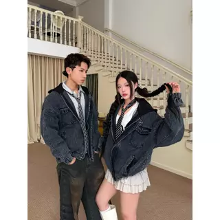 YC1996 - Áo Khoác Jeans Nón Nỉ Đen Basic Unisex Local Brand