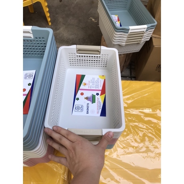 Combo 3 Rổ Nhựa Chữ Nhật Việt Nhật 44x30x15cm - rổ nhựa chữ nhật đa năng, cho gia đinh, AMIZIN