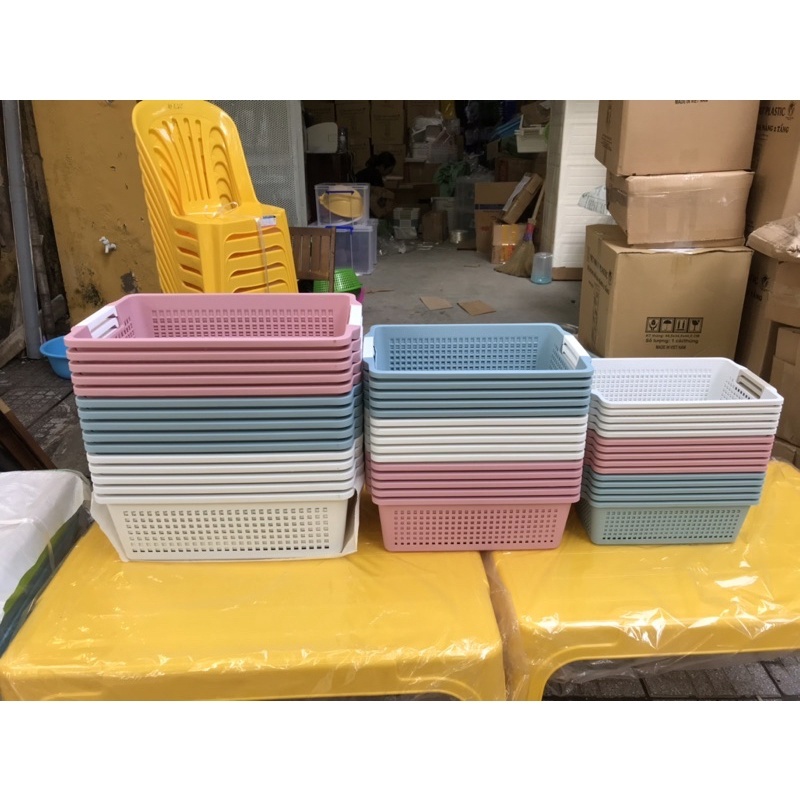 Combo 3 Rổ Nhựa Chữ Nhật Việt Nhật 44x30x15cm - rổ nhựa chữ nhật đa năng, cho gia đinh, AMIZIN