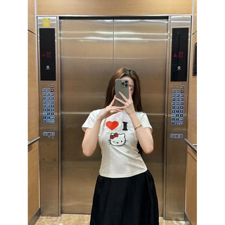 Áo Thun Ôm Body “ I Love Hello Kitty ” - Kraken Drk Cotton Co Dãn 4 Chiều