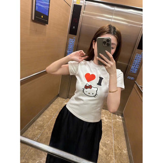 Áo Thun Ôm Body “ I Love Hello Kitty ” - Kraken Drk Cotton Co Dãn 4 Chiều