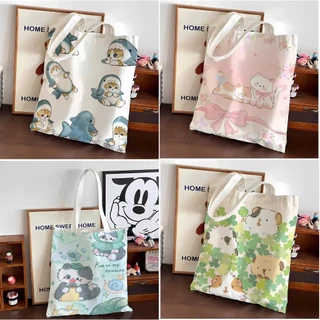 Túi tote vải canvas dây kéo in hình cún Pacha đáng yêu
