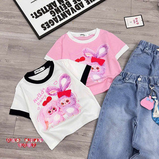 Bộ bé gái,Sét áo cộc tay cotton in hình thỏ babytheer mix quần jean xuông cho bé gái