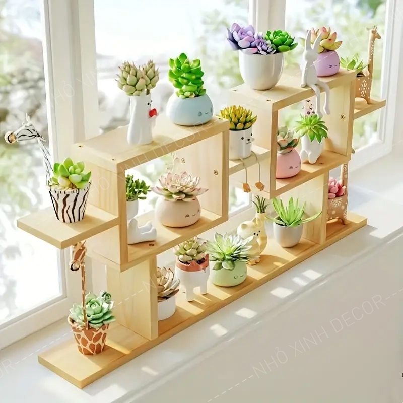 Kệ gỗ decor trang trí nhà cửa ban công, cửa sổ nhà ở, chung cư, kệ để cây sen đá, xương rồng, cây cảnh mini, kệ mô hình