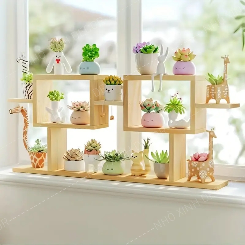 Kệ gỗ decor trang trí nhà cửa ban công, cửa sổ nhà ở, chung cư, kệ để cây sen đá, xương rồng, cây cảnh mini, kệ mô hình
