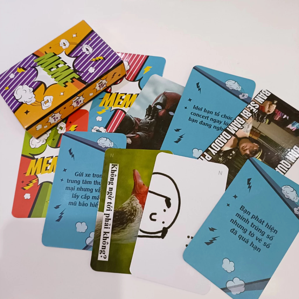 Combo 10 Bộ Bài Meme 50 Lá Giấy Cứng Vui Nhộn Giải Trí Cuối Tuần Chơi Nhóm Board Game THE KAS