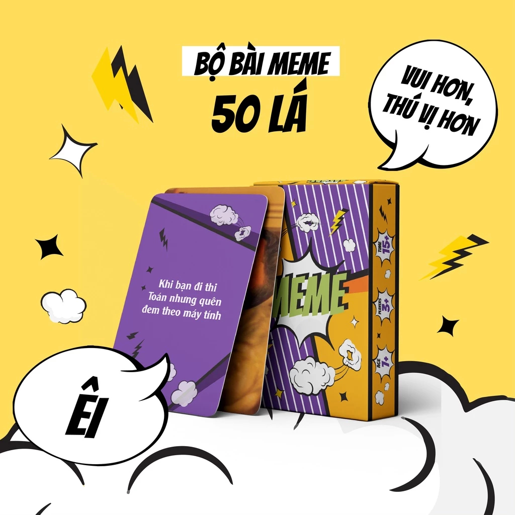Combo 10 Bộ Bài Meme 50 Lá Giấy Cứng Vui Nhộn Giải Trí Cuối Tuần Chơi Nhóm Board Game THE KAS