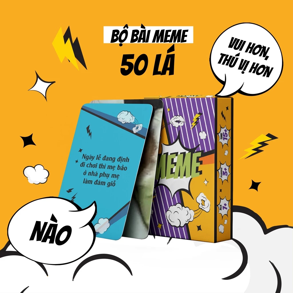 Combo 10 Bộ Bài Meme 50 Lá Giấy Cứng Vui Nhộn Giải Trí Cuối Tuần Chơi Nhóm Board Game THE KAS