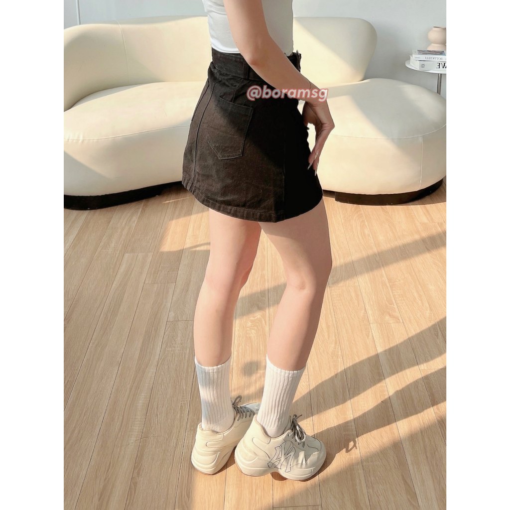 Chân váy túi hộp kaki nữ, chân váy chữ a ngắn thắt lưng bản to BORAM SG (có quần trong)