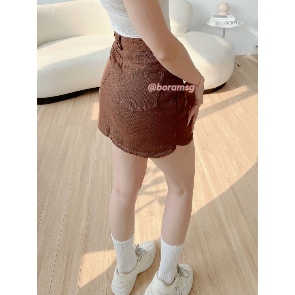 Chân váy kaki nữ ngắn, chân váy chữ a nâu BORAM SG (có quần trong)