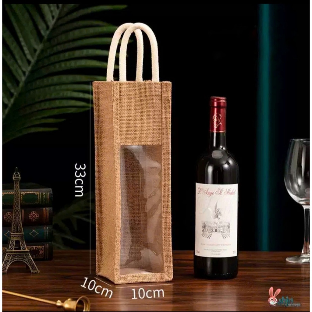 Túi cói bố + da đựng chai rượu