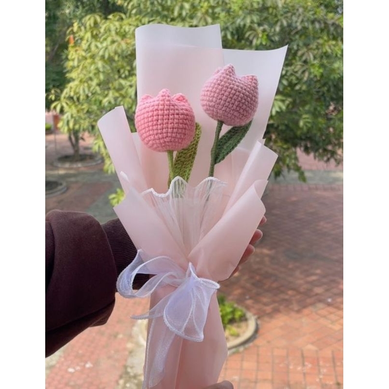 Hoa Tulip Len, Bó Hoa Tulip Tròn , Bó Hoa Tốt Nghiệp, Hoa Tulip Len Handmade
