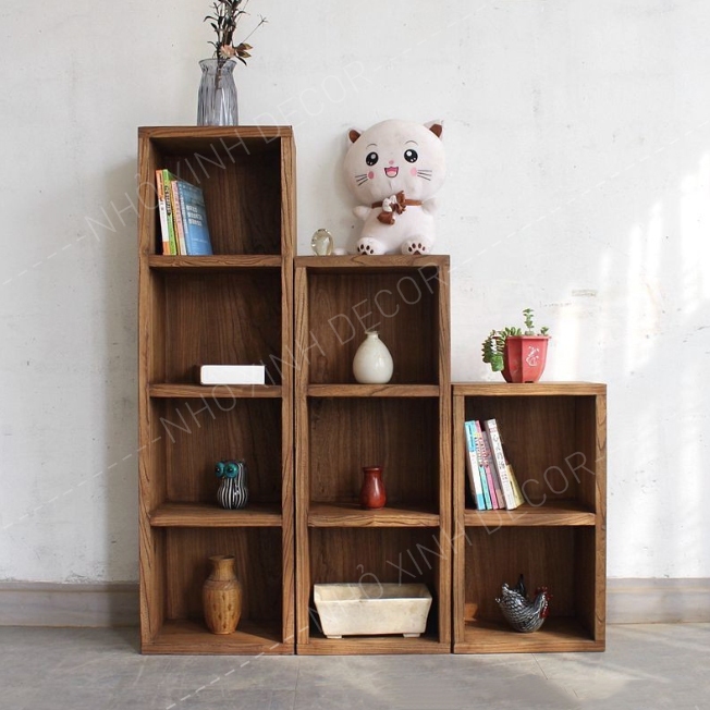 Kệ gỗ, kệ sách decor trang trí màu nâu óc chó, kệ mô hình, để đồ chơi