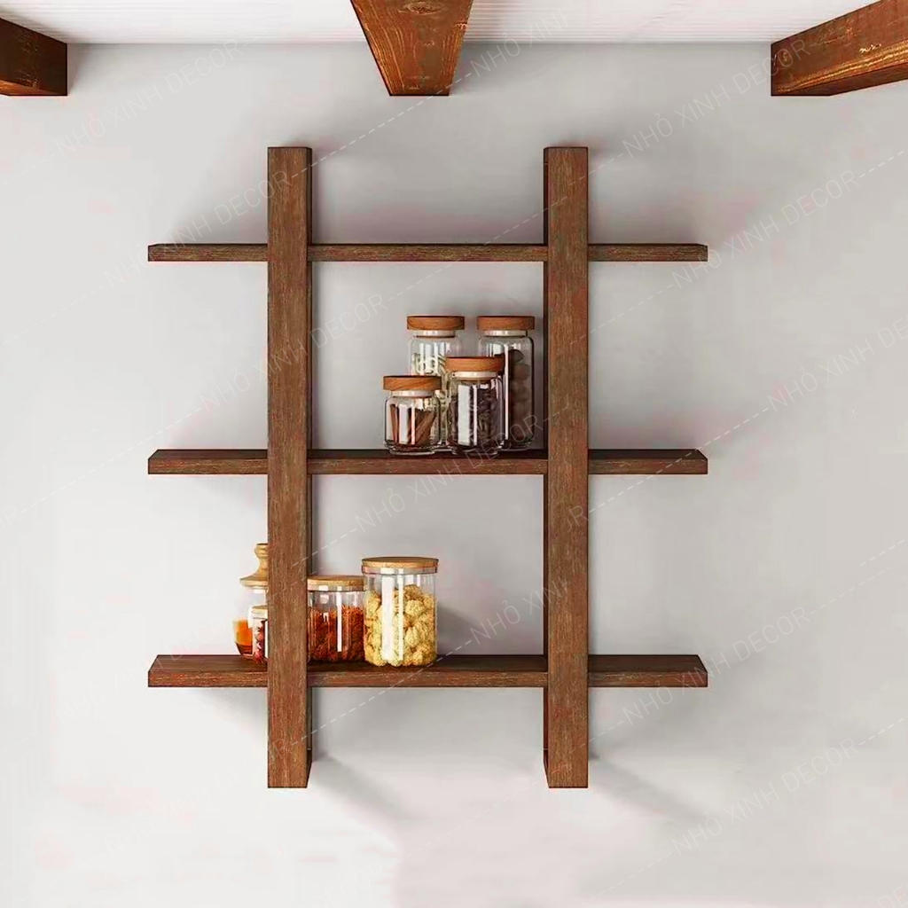 Kệ gỗ 3 tầng treo tường decor trang trí phòng, homestay, quán cafe, kệ sách treo tường