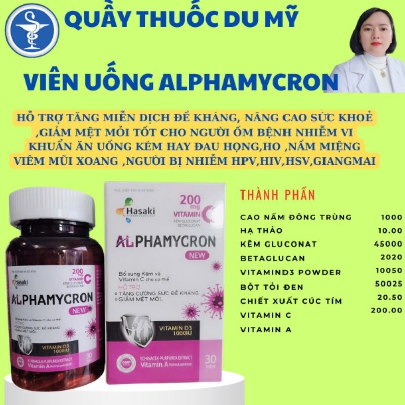 Viên Uống ALPHAMYCRON Lọ 30 viên .Hỗ Trợ Tăng Miễn Dịch Đào Thải thải hpv khỏi sùi mào gà