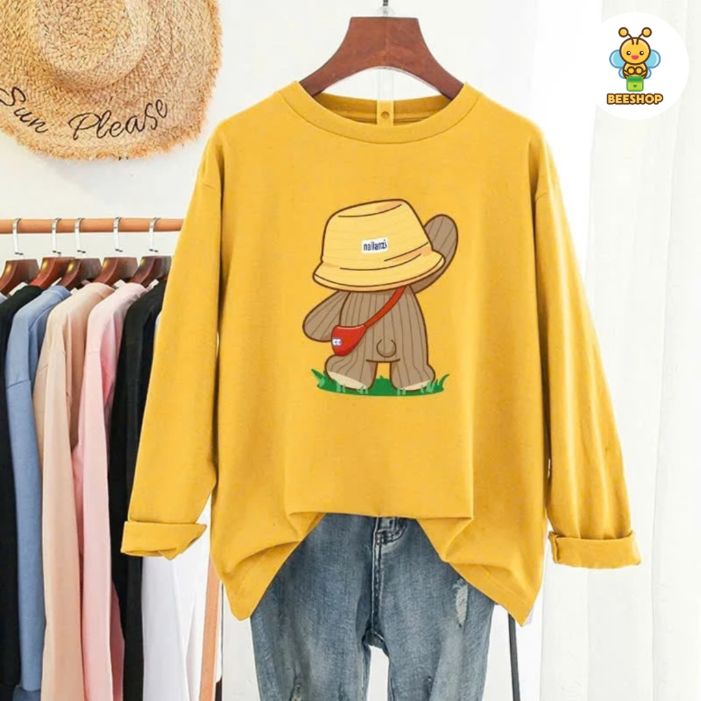 Áo phông dài tay hình gấu cho bé gái size đại BEESHOP D25036