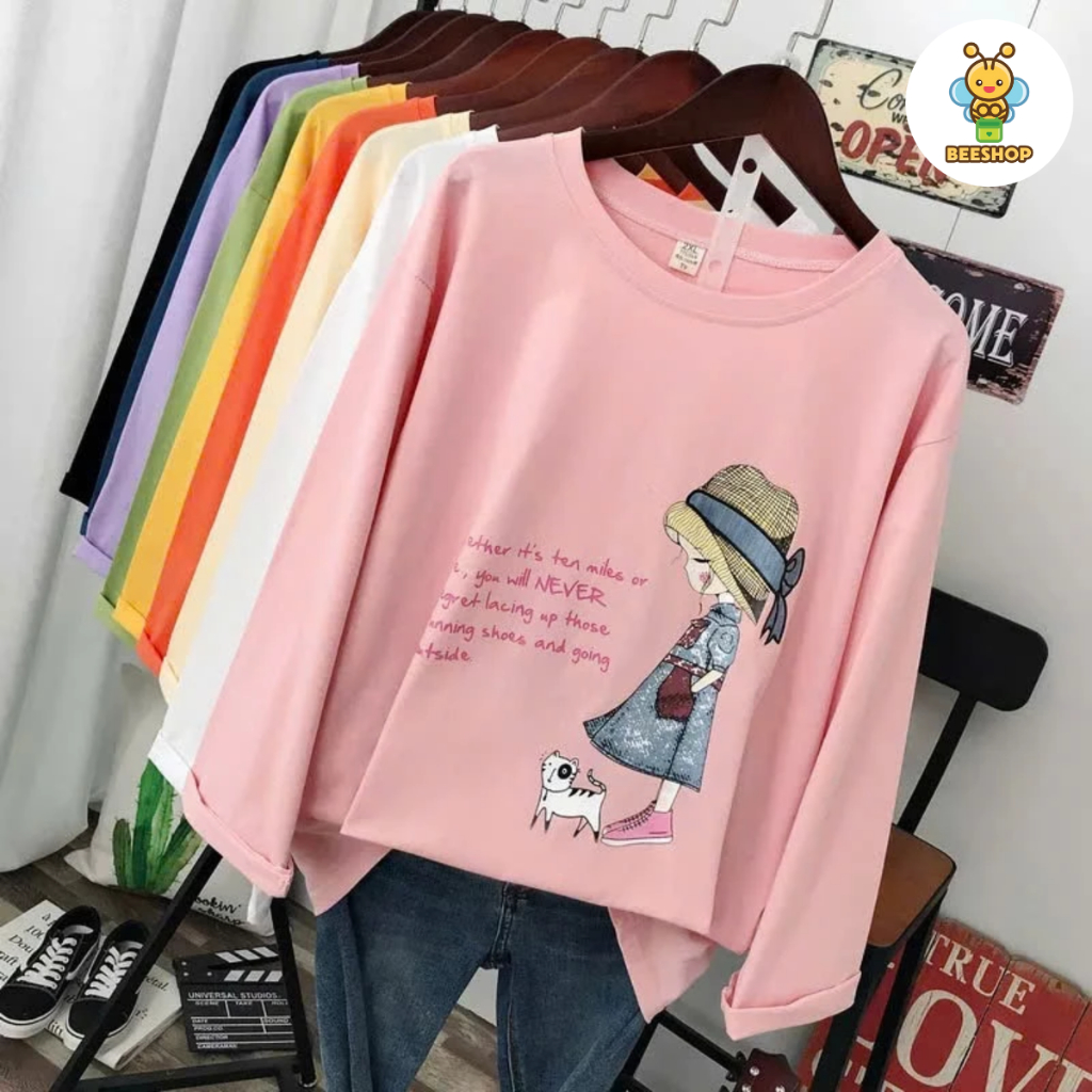 Áo phông dài tay hình cô gái cho bé gái size đại BEESHOP D25037