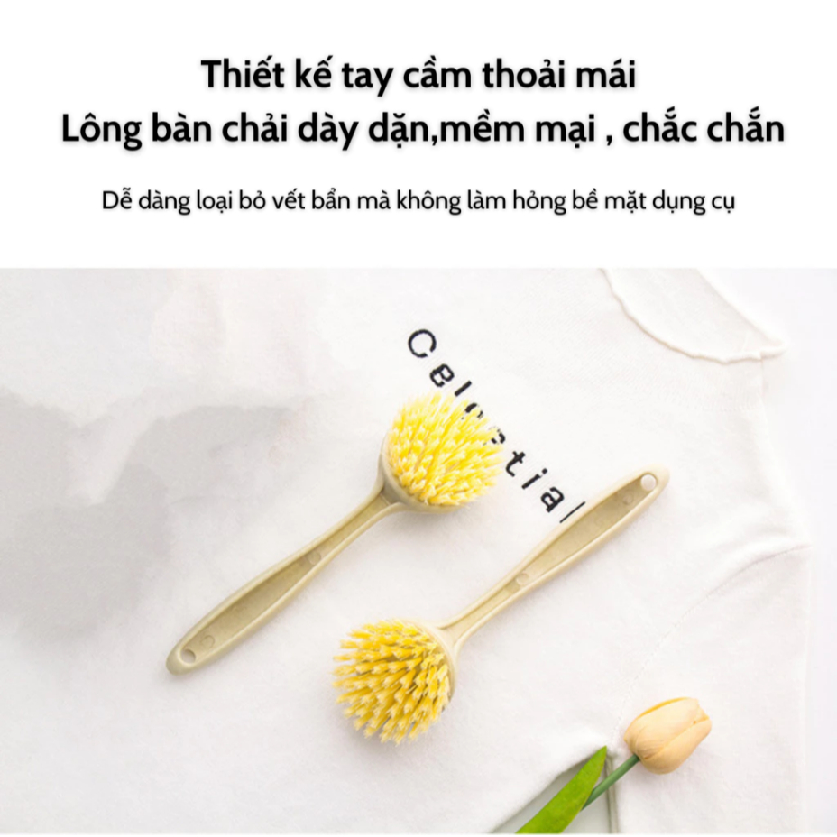 Bàn Chải Nhỏ Chà Xoong Nồi Đa Năng Có Tay Cầm Dài, Lông Dày Cao Cấp, Nhỏ Gọn Tiện Lợi