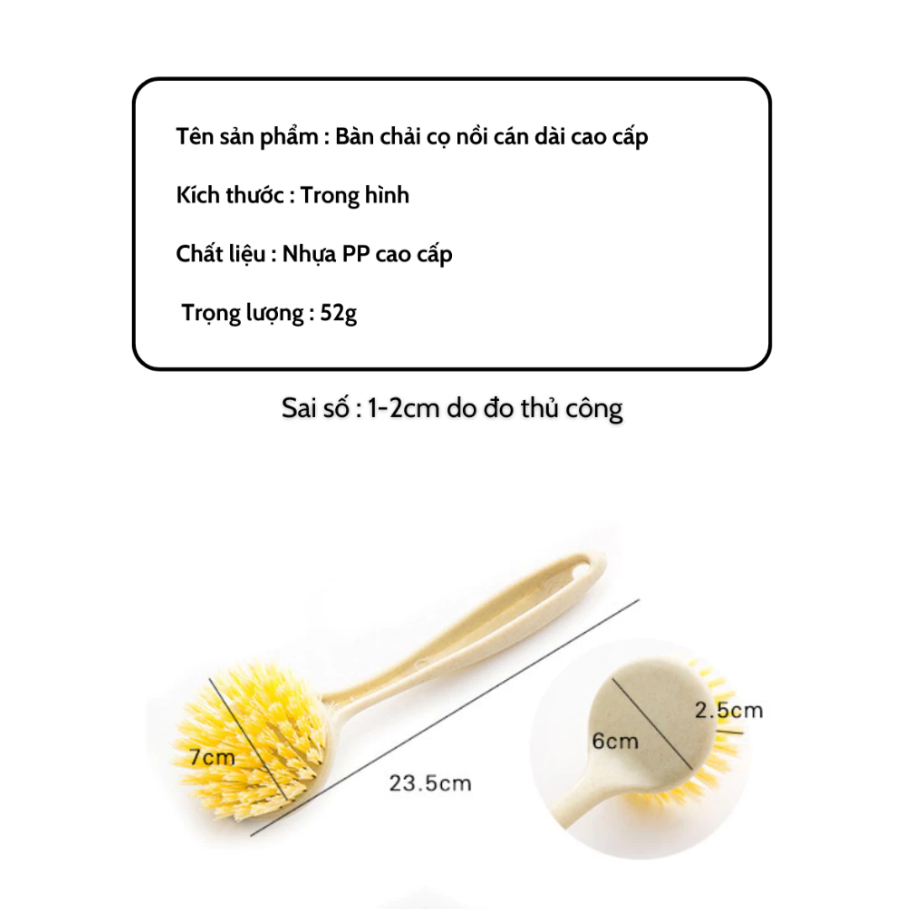 Bàn Chải Nhỏ Chà Xoong Nồi Đa Năng Có Tay Cầm Dài, Lông Dày Cao Cấp, Nhỏ Gọn Tiện Lợi