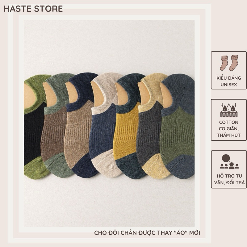 Vớ Lười Dệt Kim Chất Cotton Haste Màu Trơn Nhiều Màu Xinh Xắn Unisex Có Miếng Chống Tụt Gót