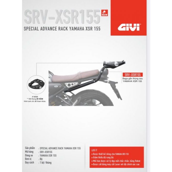 Cảng sau Givi SRV XSR155 YAMAHA - Baga chính hãng