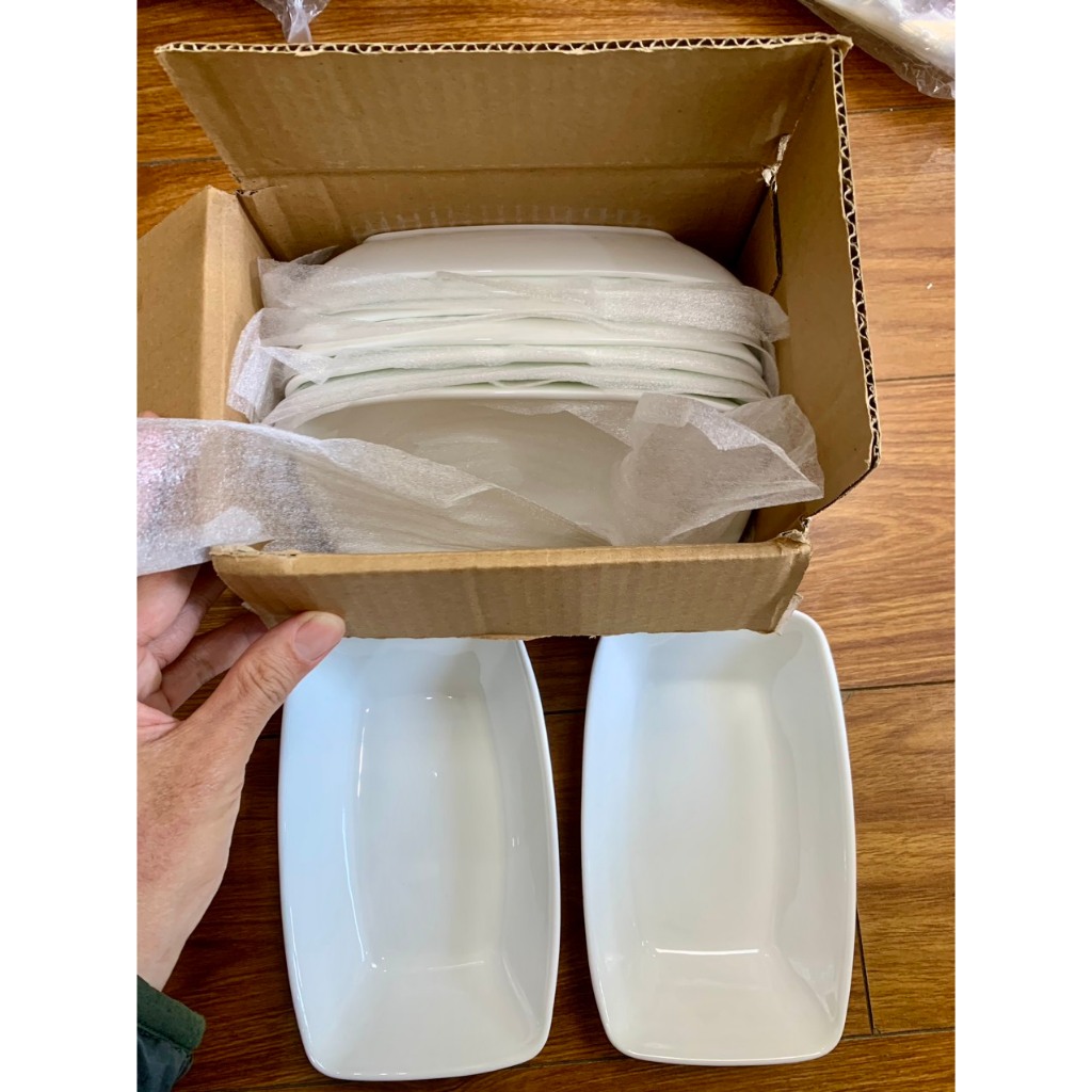 Đĩa sứ hình chữ nhật hàng không loại 1 trắng sứ kích thước 18x12x5cm | BigBuy360 - bigbuy360.vn