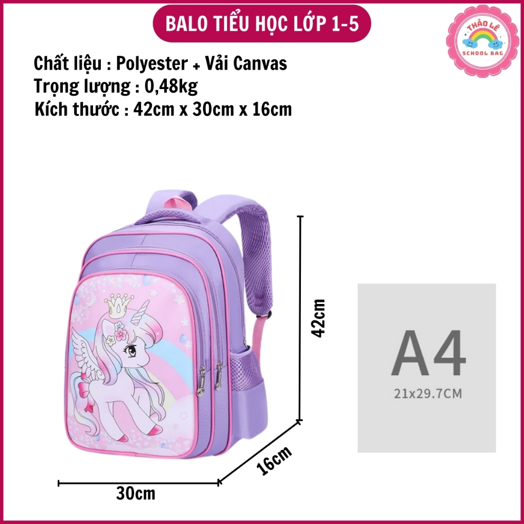 Balo cho bé tiểu học lớp 1-5, cặp học sinh cấp 1 trẻ em 6-10 tuổi, bé trai, bé gái siêu nhân người nhện công chúa TL2324