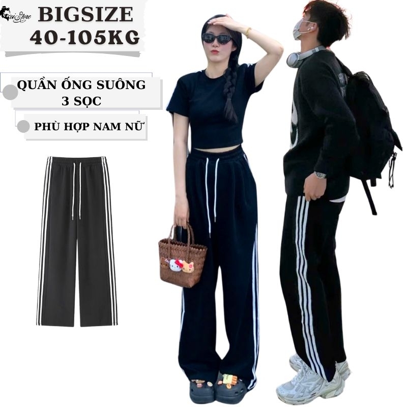 40-105KG Quần 3 Sọc Suông Unisex Nam Nữ Bigsize Sói Store Thời Trang Thể Thao - MÃ 6