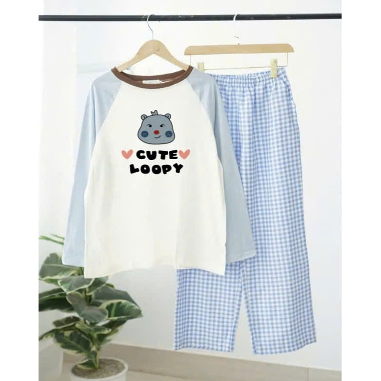 Sét bộ dài Nữ in hình JULYFASHION, Đồ bộ mặc nhà mặc ngủ áo dài tay phối màu Quần dài caro dáng suông Kate mặc mùa đông