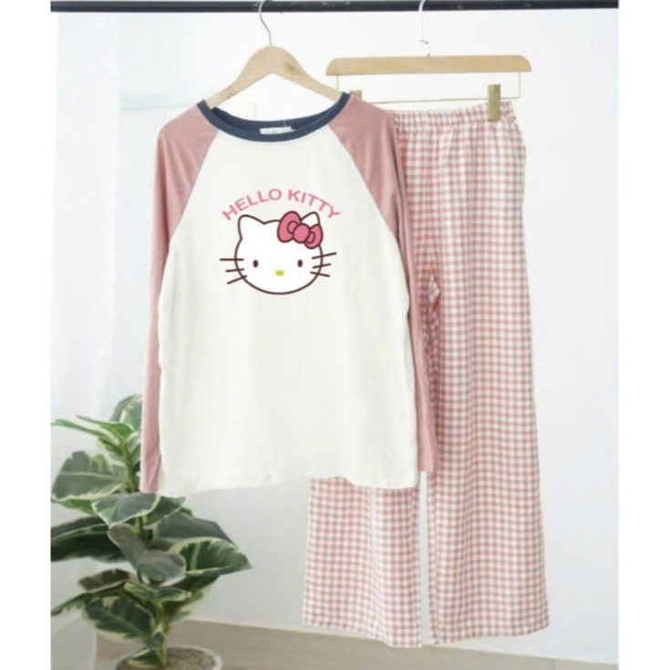 Sét bộ dài Nữ in hình JULYFASHION, Đồ bộ mặc nhà mặc ngủ áo dài tay phối màu Quần dài caro dáng suông Kate mặc mùa đông