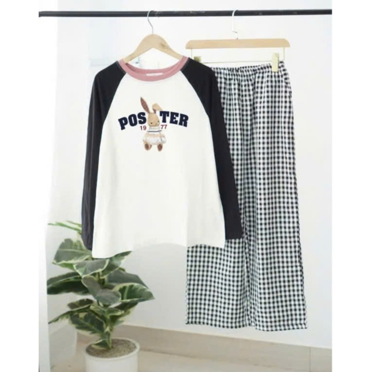 Sét bộ dài Nữ in hình JULYFASHION, Đồ bộ mặc nhà mặc ngủ áo dài tay phối màu Quần dài caro dáng suông Kate mặc mùa đông