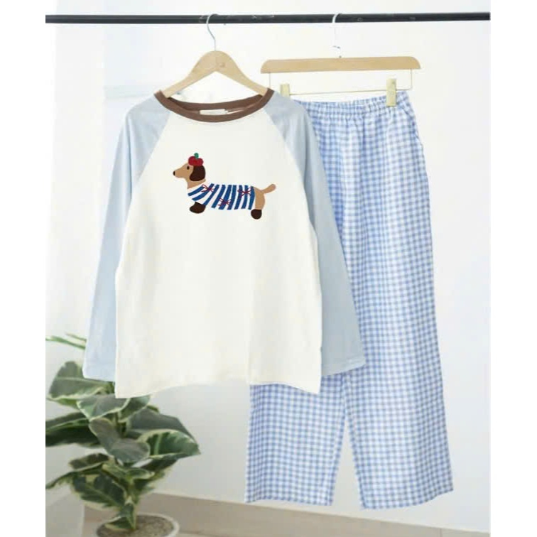 Sét bộ dài Nữ in hình JULYFASHION, Đồ bộ mặc nhà mặc ngủ áo dài tay phối màu Quần dài caro dáng suông Kate mặc mùa đông