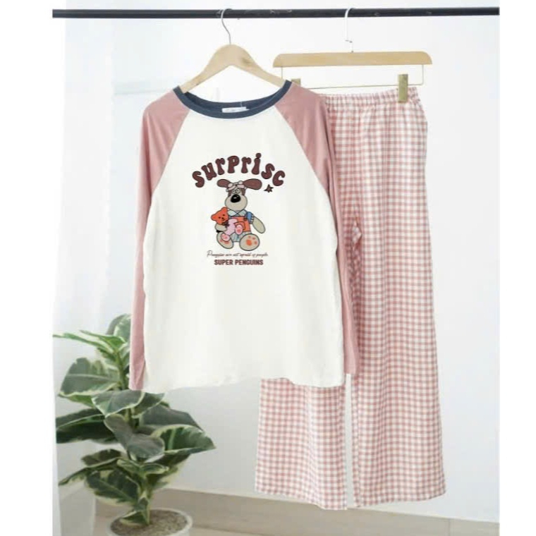 Sét bộ dài Nữ in hình JULYFASHION, Đồ bộ mặc nhà mặc ngủ áo dài tay phối màu Quần dài caro dáng suông Kate mặc mùa đông
