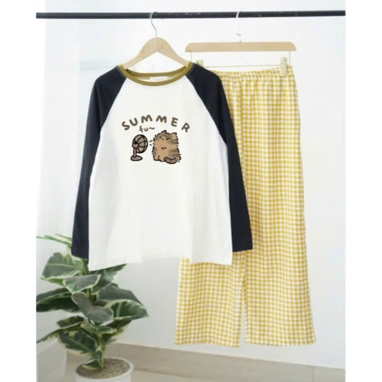 Sét bộ dài Nữ in hình JULYFASHION, Đồ bộ mặc nhà mặc ngủ áo dài tay phối màu Quần dài caro dáng suông Kate mặc mùa đông
