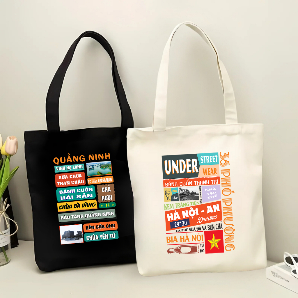 [Bộ Sưu Tập 63 tỉnh] Túi Tote canvas in các Tỉnh Việt Nam màu trắng Be túi vải đeo vai phong cách thời trang tota trắng