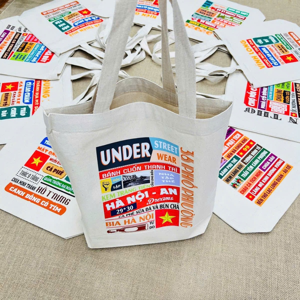 [Bộ Sưu Tập 63 tỉnh] Túi Tote canvas in các Tỉnh Việt Nam màu trắng Be túi vải đeo vai phong cách thời trang tota trắng
