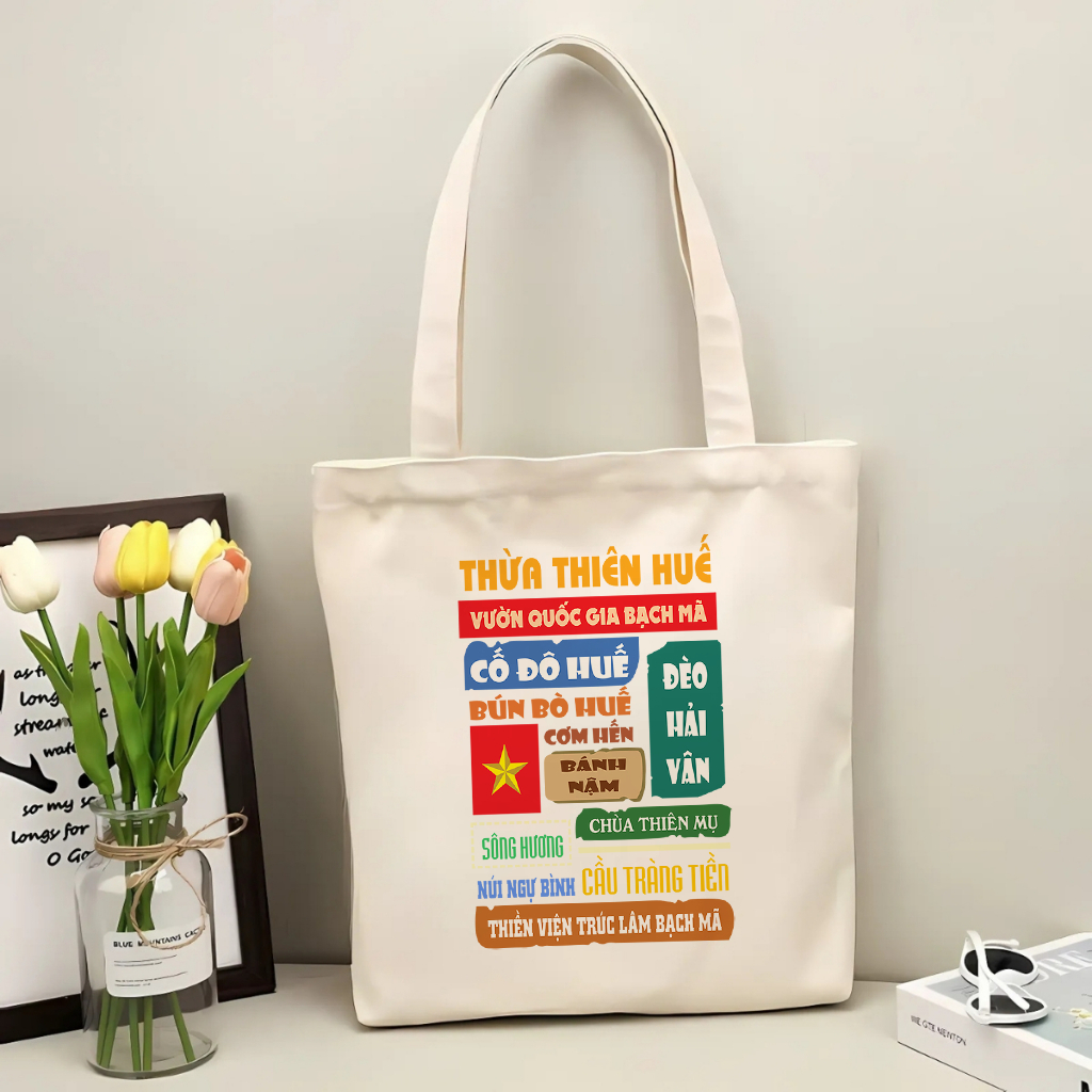 [Bộ Sưu Tập 63 tỉnh] Túi Tote canvas in các Tỉnh Việt Nam màu trắng Be túi vải đeo vai phong cách thời trang tota trắng
