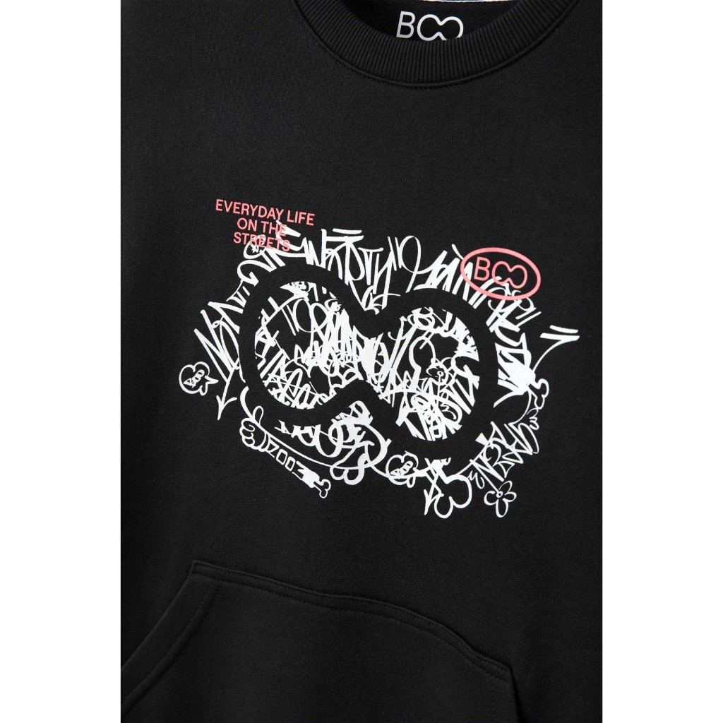 Áo Nỉ Không Mũ BOO Form Overfit In Big Logo Túi Bụng độc lạ