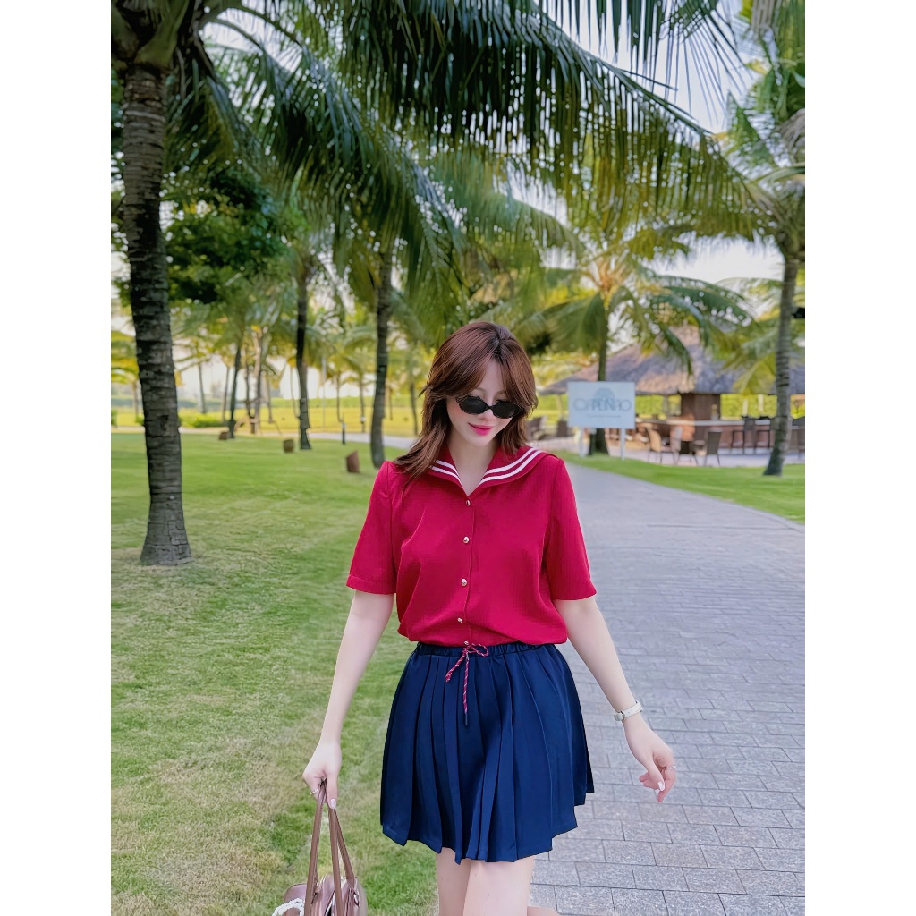 Áo Sơ Mi Nữ Cộc Tay Dáng Lửng Cổ Thủy Thủ Chất Xốp Hàn, Sơ Mi Nữ Công Sở Kiểu Dáng Hàn Quốc - SM72