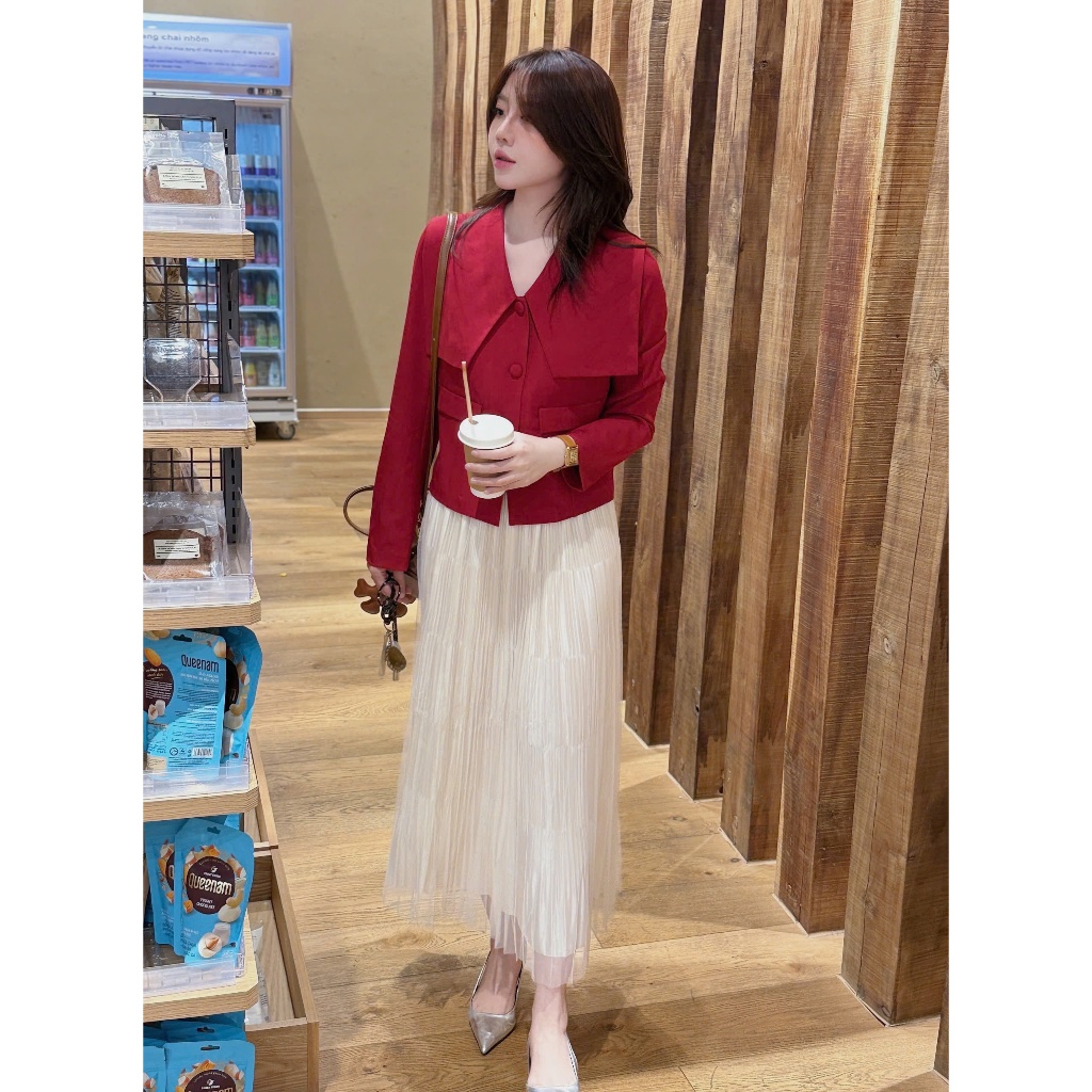 Áo Sơ Mi Nữ Dài Tay Cổ Lá Dáng Ngắn Basic Chất Xước Hàn Cao Cấp, Sơ Mi Kiểu Nữ Hàn Quốc - SM74