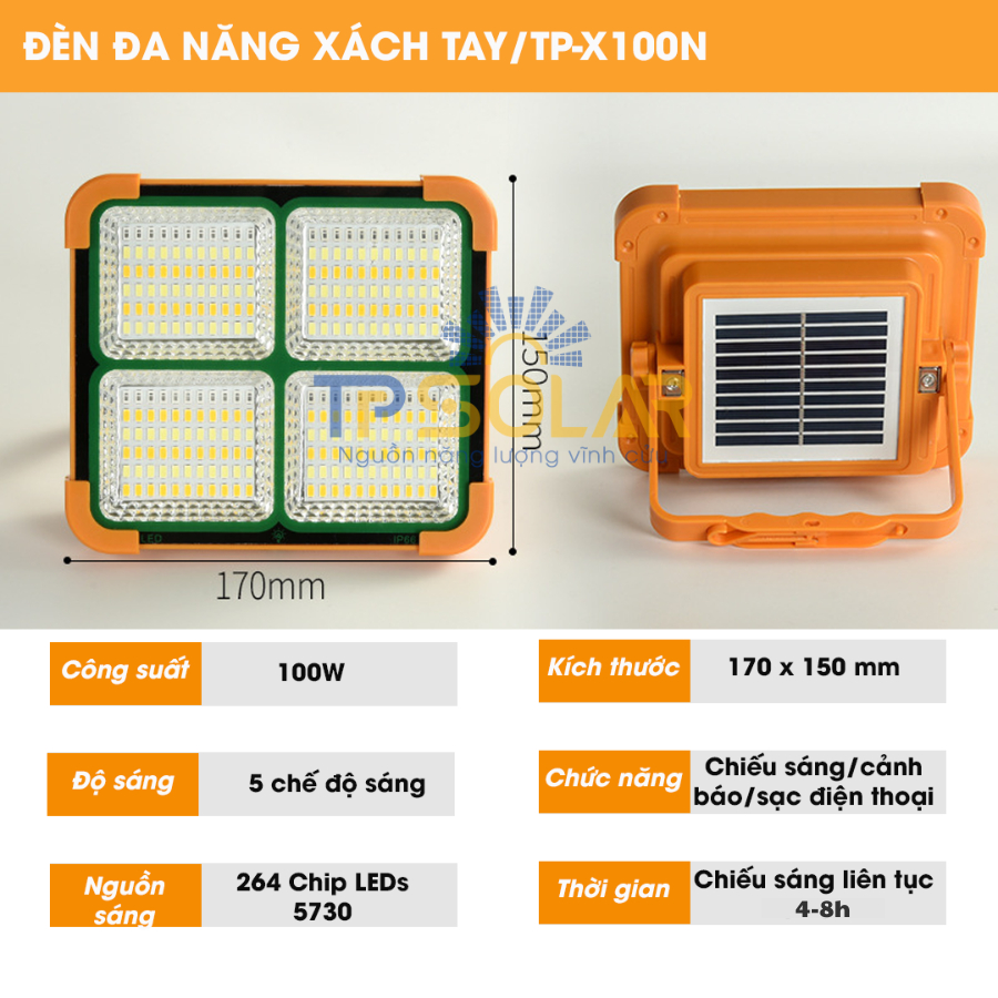 Ảnh {QUÀ TẶNG} Đèn cầm tay đa năng 3 màu ánh sáng năng lượng mặt trời TP Solar Công suất 100W TP-X100N 1