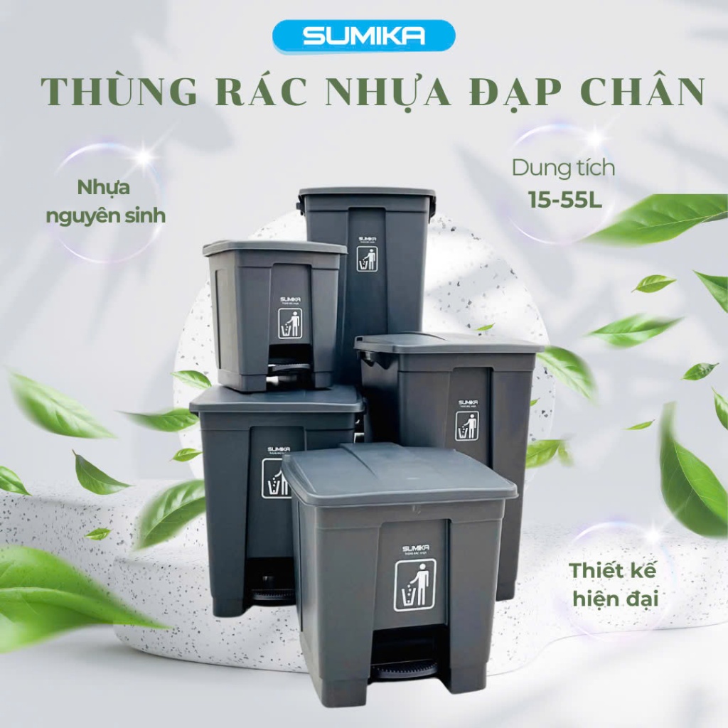 Thùng rác nhựa đạp chân SUMIKA 15L, 25L, 35L, 45L, 55L, có nắp đậy, nhựa cao cấp | BigBuy360 - bigbuy360.vn