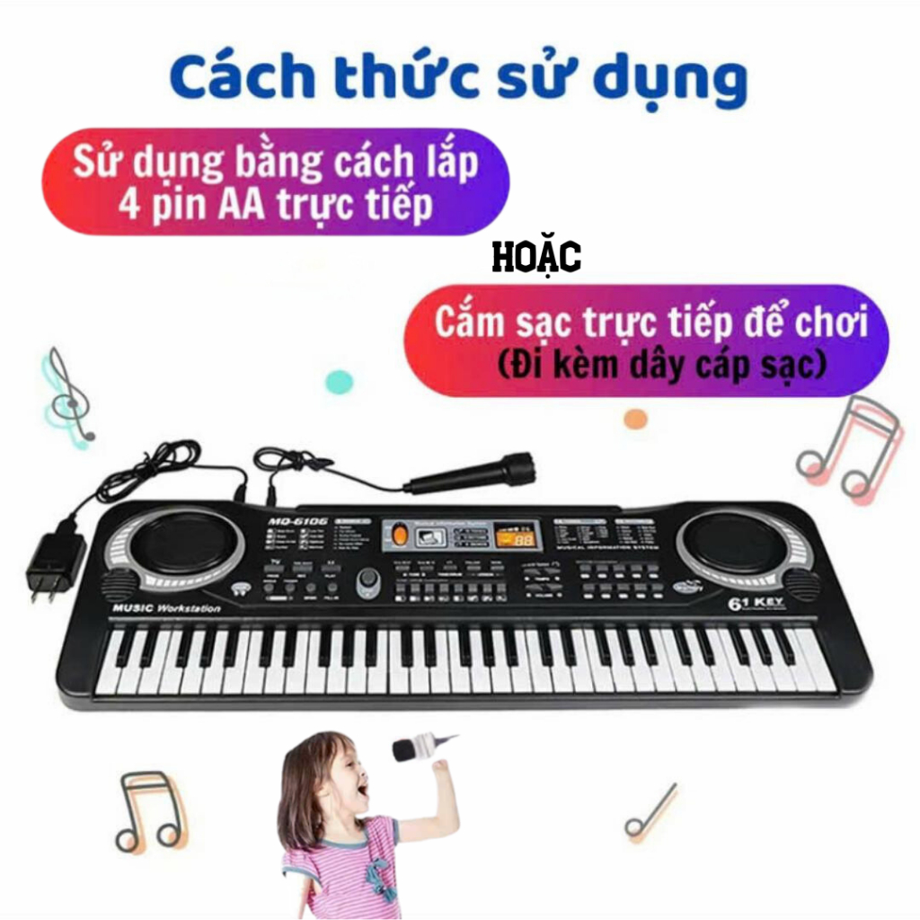 ĐÀN PIANO 61 PHÍM  2 LOA , TEM NỐT NHẠC VÀ TÀI LIỆU TẬP ĐÀN