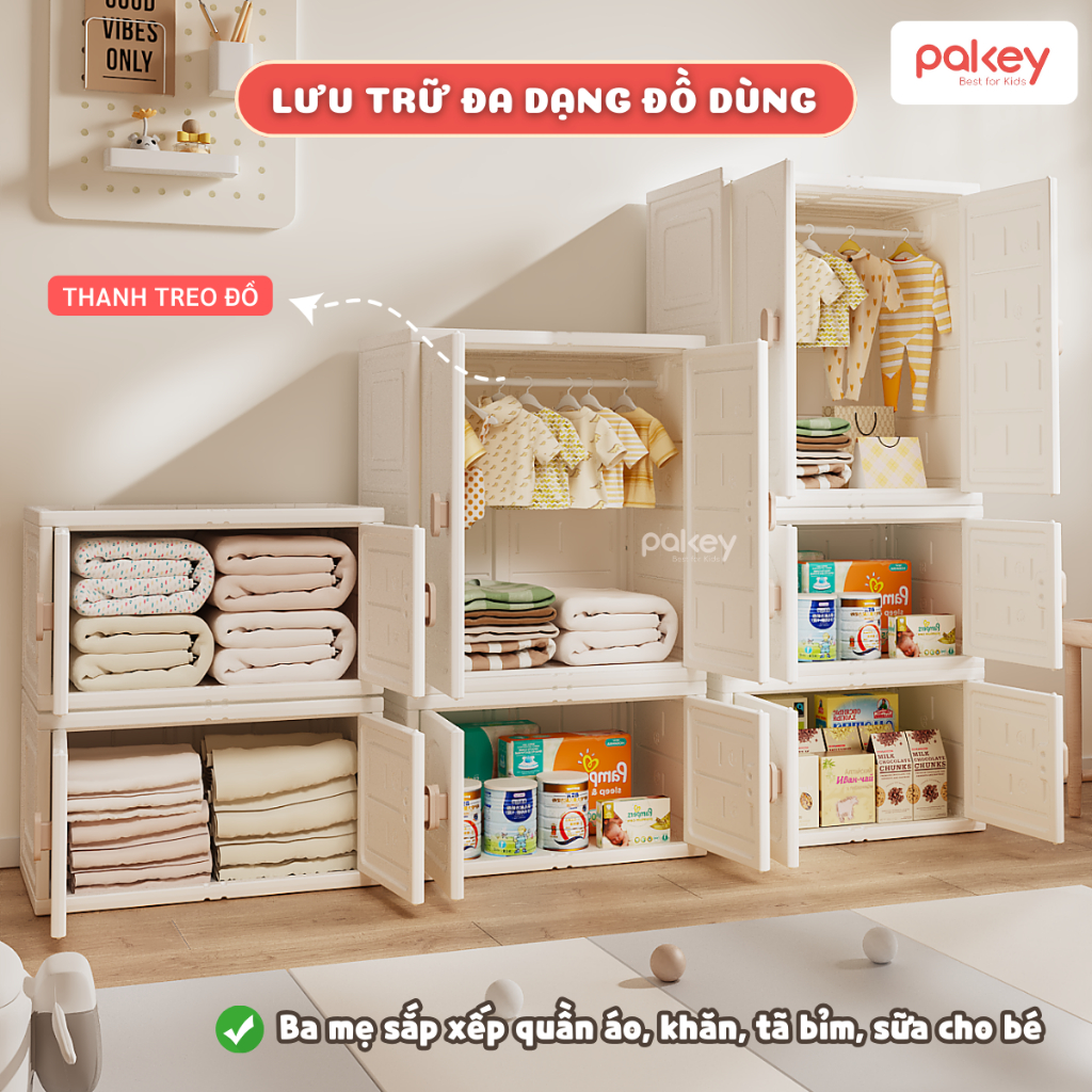 [HỎA TỐC] Tủ Kệ Đựng Đồ Cao Cấp Pakey 2026, Kệ Đựng Đồ Linh Hoạt Nhiều Kiểu 1 Tầng, 2 Tầng Có Thanh Treo Cho Bé