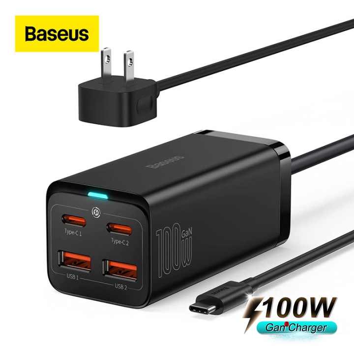 Bộ sạc nhanh Baseus 100W GaN3 Pro USB C Charger 4-Ports Desktop Fast Charger with 5ft AC Cable for MacBook