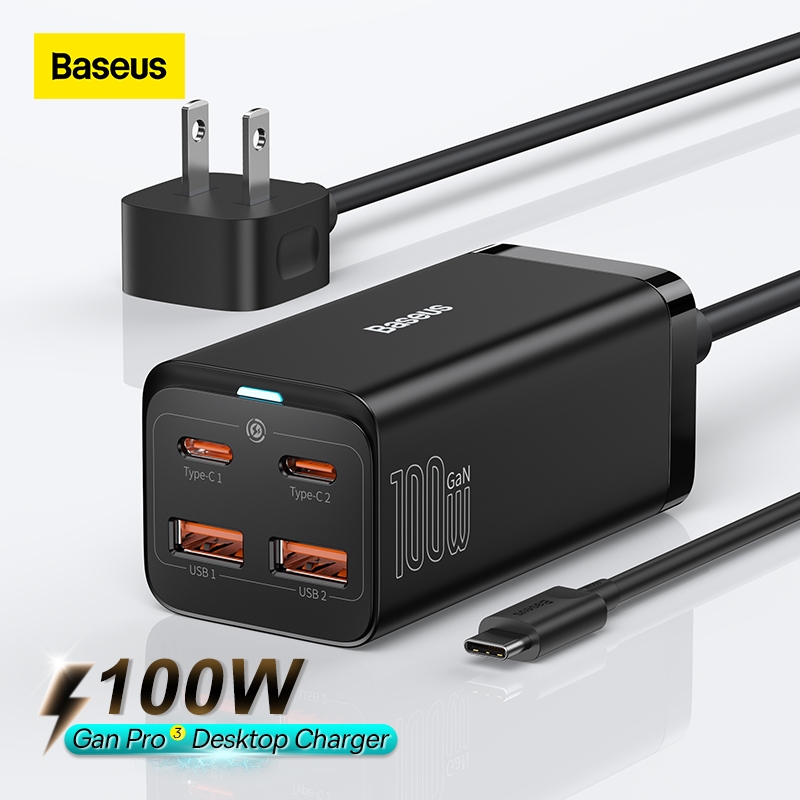 Bộ sạc nhanh Baseus 100W GaN3 Pro USB C Charger 4-Ports Desktop Fast Charger with 5ft AC Cable for MacBook