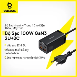 Bộ sạc nhanh Baseus 100W GaN3 Pro USB C Charger 4-Ports Desktop Fast Charger with 5ft AC Cable for MacBook