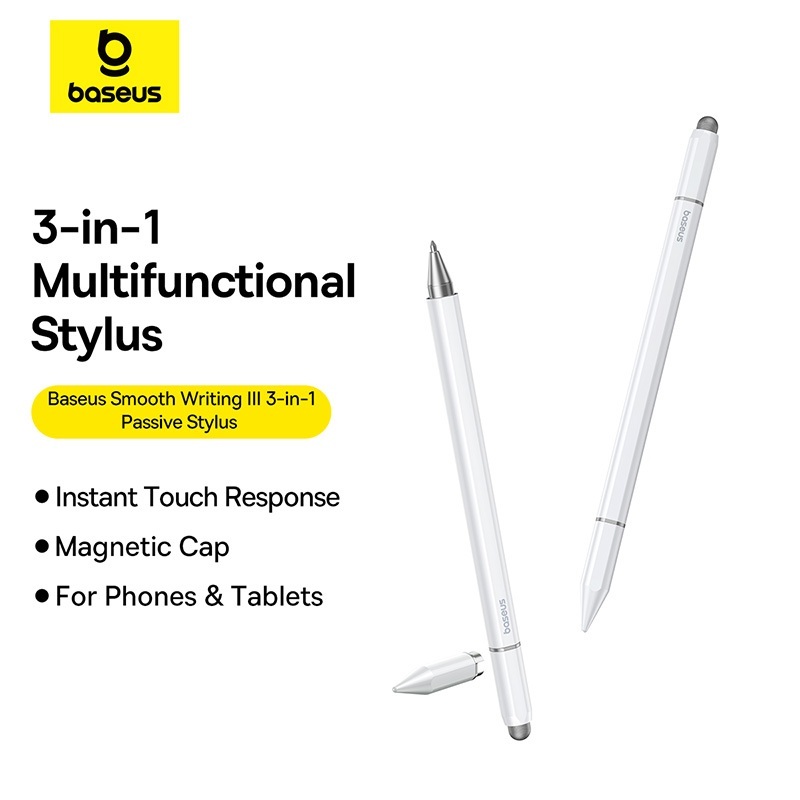 Bút Cảm Ứng Đa Năng Baseus Smooth Writing III 3-trong-1 – Viết Mượt Mà, Tương Thích Mọi Màn Hình Cảm Ứng