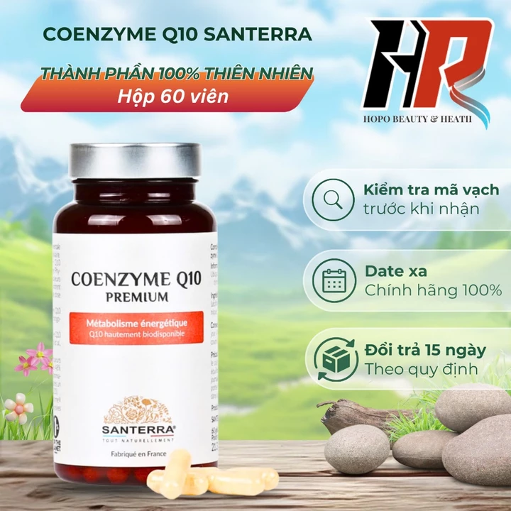 Viên uống Coenzyme Q10 Santerra thuần chay chính hãng giúp chống lão hóa hộp 60 viên